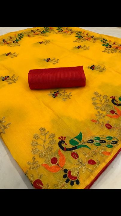 Yellow peacock saree  uploaded by Krishna fashion studio on 7/26/2021
