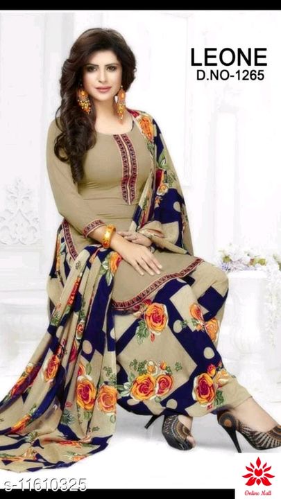 Women's stylish french crepe leone unstitched dress material with top bottom & dupatta  uploaded by business on 7/27/2021