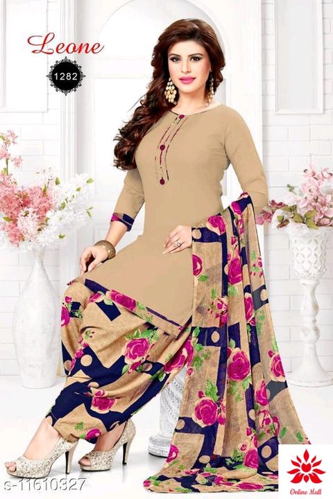 Women's stylish french crepe leone unstitched dress material with top bottom & dupatta  uploaded by business on 7/27/2021