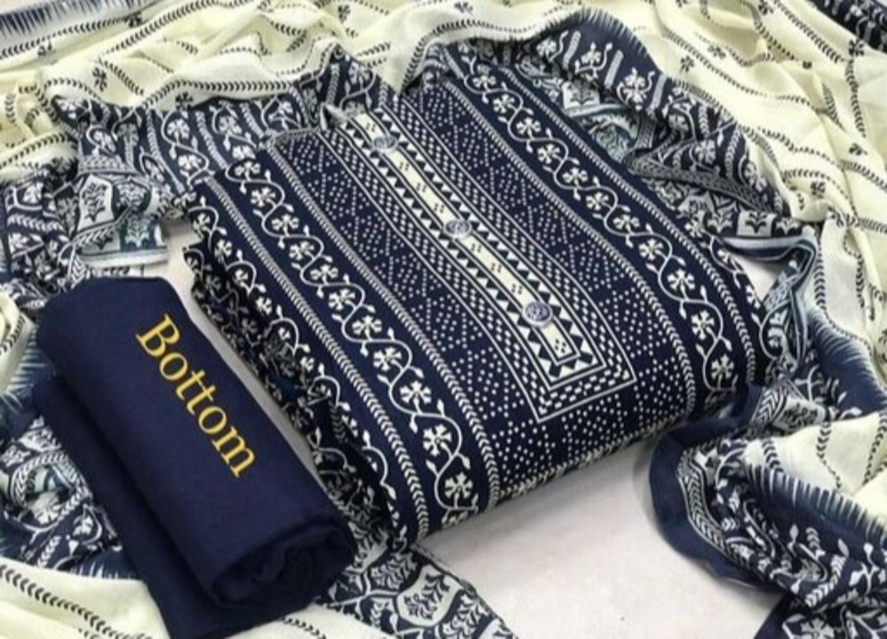 Post image Jaipuri Lakshmi blue print suit-DTop Fabric: Soft Cotton + Top Length: 2.5 MetersBottom Fabric: Soft Cotton + Bottom Length: 2.26-2.50Dupatta Fabric: Cotton + Dupatta Length: 2.25 MetersLining Fabric: No LiningType: Un StitchedPattern: SolidMultipack: SingleCountry of Origin: India