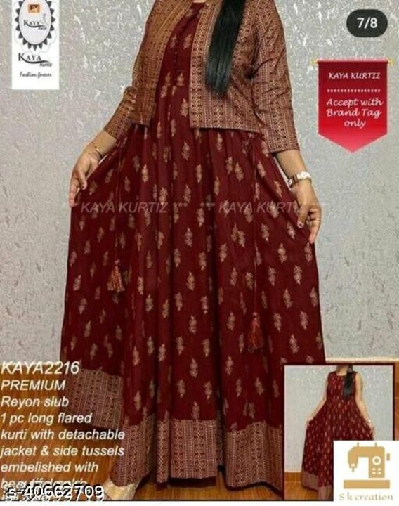 Post image Catalog Name:*Aishani Ensemble Kurtis*Fabric: RayonSleeve Length: SleevelessPattern: PrintedCombo of: SingleSizes:M, L, XL, XXLEasy Returns Available In Case Of Any Issue*Proof of Safe Delivery! Click to know on Safety Standards of Delivery Partners- h