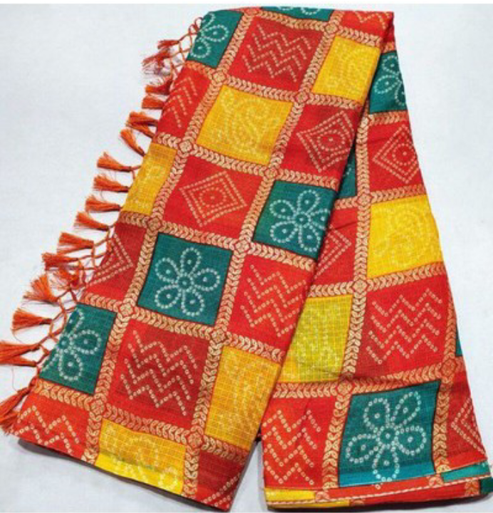 Post image Bandhani Printed Saree With All Over Foil Work And Latkan