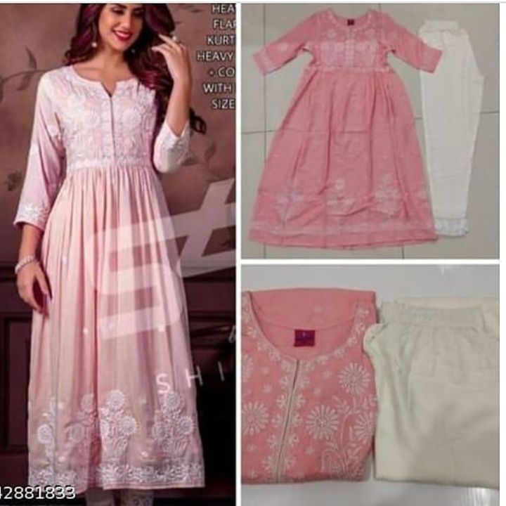 Rayon CHIKANKARI work kurti with palazzo uploaded by Hassina Shoppers Stop on 7/29/2021