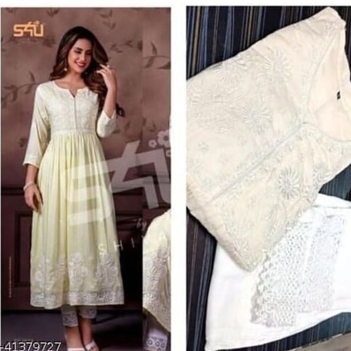 Rayon CHIKANKARI work kurti with palazzo uploaded by Hassina Shoppers Stop on 7/29/2021