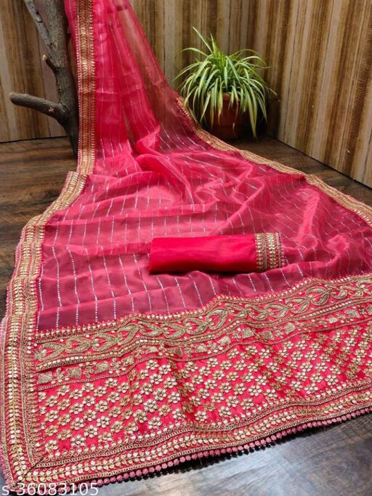 Organza saree with blouse uploaded by #Lemi's1collection on 7/30/2021