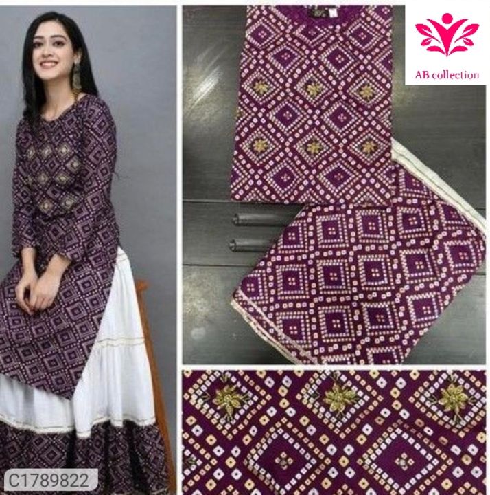Fancy Printed Rayon Kurti Skirt Sets uploaded by AB collection on 7/30/2021