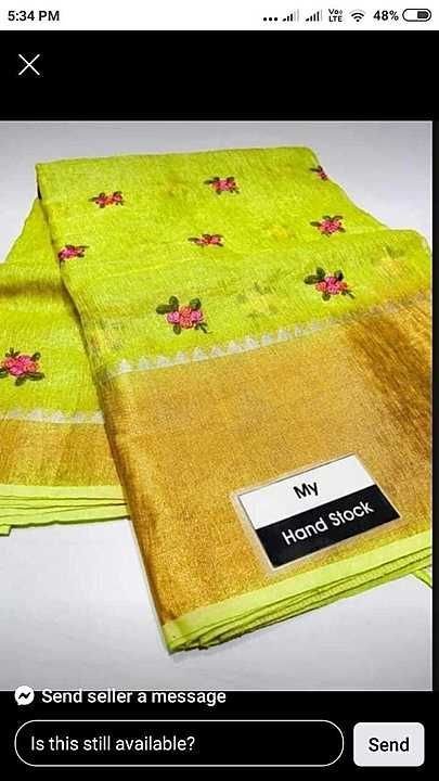 Fabric tissue linen saree  uploaded by business on 8/26/2020