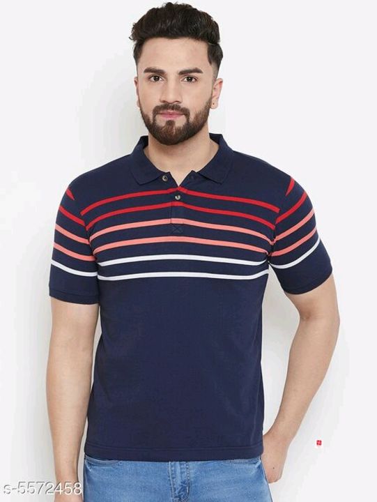 Austin Wood Men's Grey Striped Polo Neck T-shirt uploaded by Priya Fashion on 7/31/2021