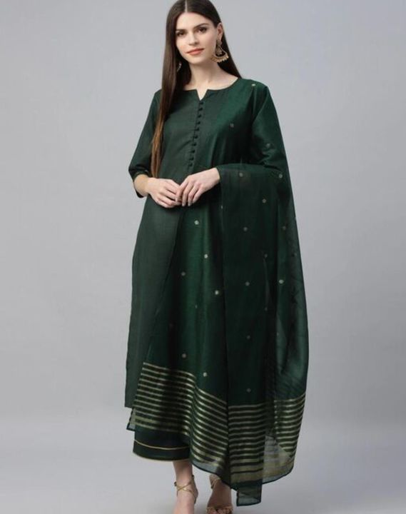 GoSriki Green Color Ruby Cotton Plain Kurti  Bottom with Dupatta (GAME-GREEN)
 uploaded by business on 8/1/2021