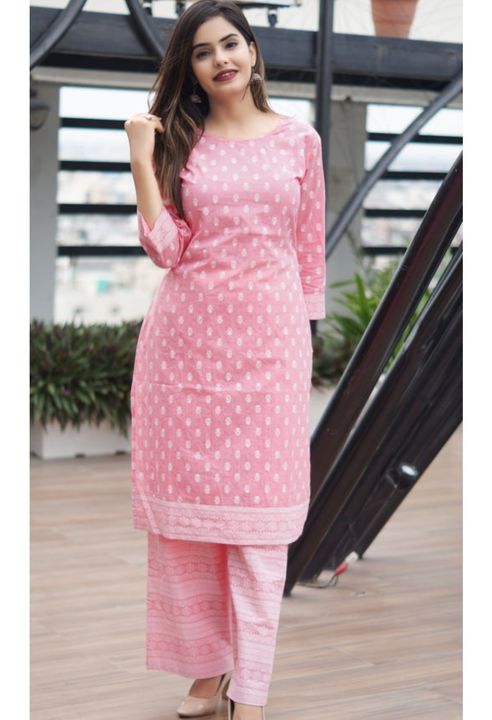 Women's Printed Cotton Kurta with Palazzos uploaded by Fiza Collections on 8/1/2021