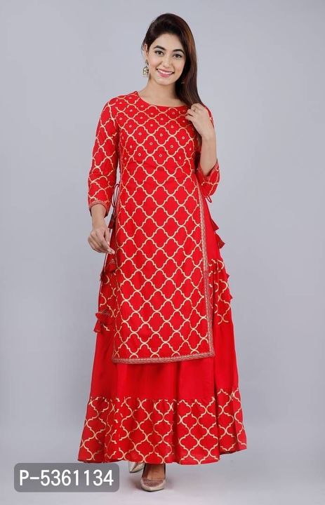 *Stylish Red Rayon Double Layer Printed Kurta For Women*

 * uploaded by business on 8/1/2021