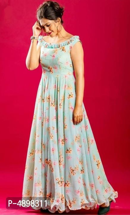 *Women's Green Georgette Printed Ethnic Gown*

 * uploaded by business on 8/1/2021
