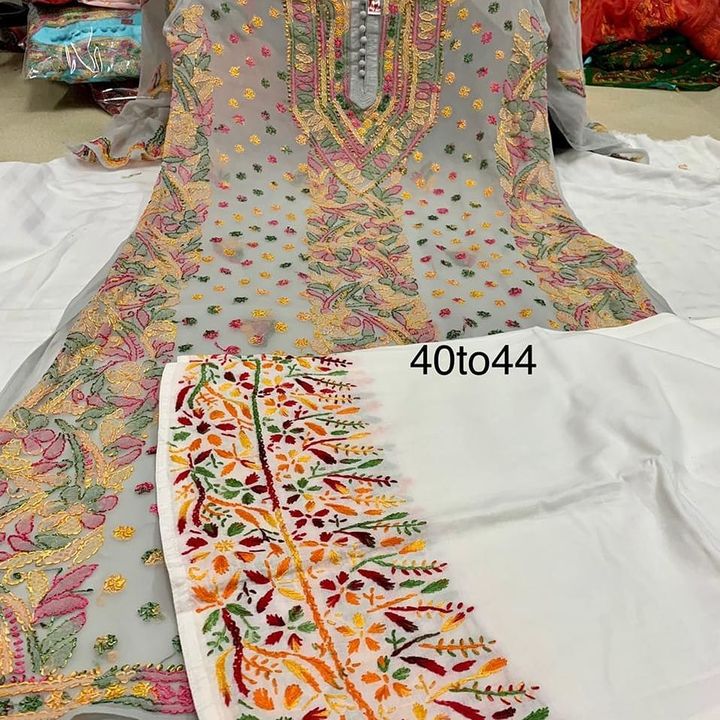 Post image Rc0287
Georgette fabric multi Resham thread work Kurti with cotton multi work plazzo Set.  
https://chat.whatsapp.com/IThE8jKIXddAurNJjzo4EL