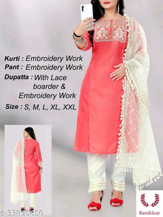 Fancy Kurtis with Pant & Dupatta Set
Kurta Fabric: Cotton
Bottomwear Fabric: Cotton
Fabric: Cotton
S uploaded by P.S collection on 8/2/2021