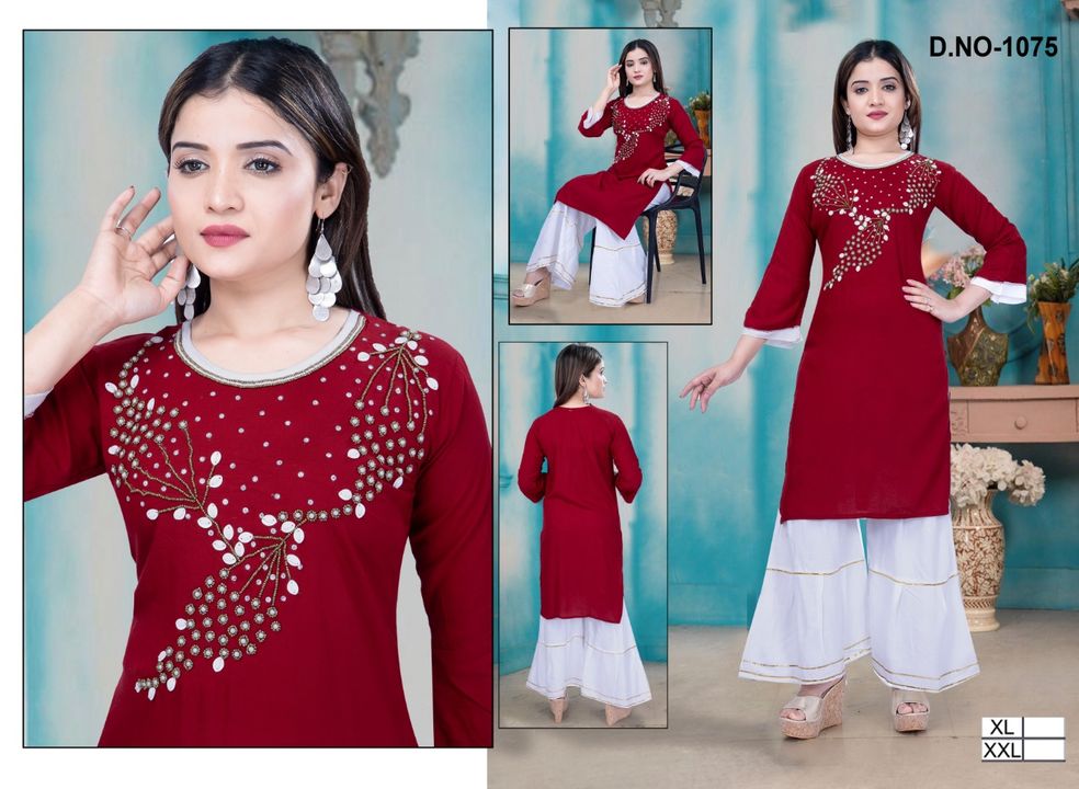 Embroidery work Kurtis with sarara uploaded by H Kumar Manufacturer on 8/3/2021