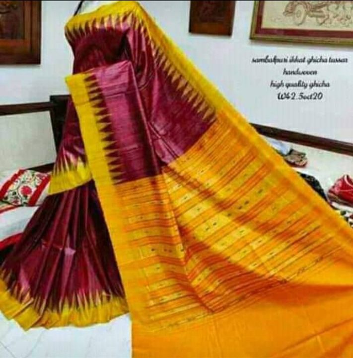 Tassar ghicha sambalpuri ikkat saree with maching blause price available  uploaded by Mrs Handloom Tussar and Silk store on 8/3/2021
