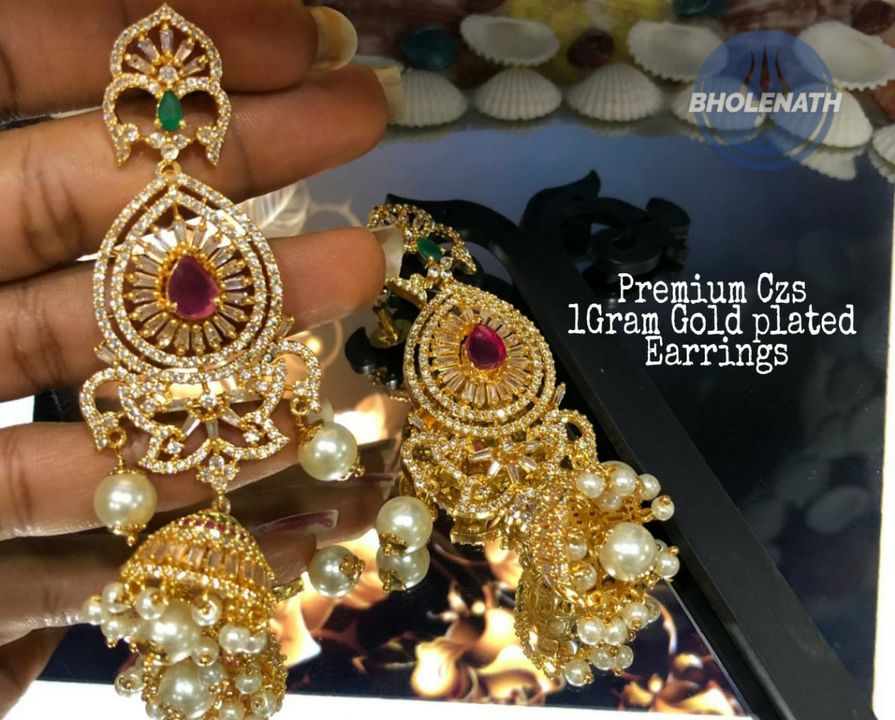 Cz 1gram gold earrings uploaded by Bhramaramba Collections on 8/4/2021