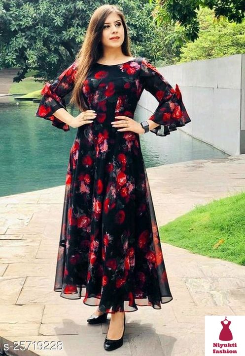 Post image Catalog Name:*Trendy Partywear Women Gowns*Fabric: GeorgetteSleeve Length: Three-Quarter SleevesPattern: PrintedMultipack: 1Sizes:M, L (Bust Size: 40 in, Length Size: 53 in, Waist Size: 36 in, Hip Size: 42 in) XL (Bust Size: 42 in, Length Size: 53 in, Waist Size: 38 in, Hip Size: 44 in) XXL (Bust Size: 44 in, Length Size: 53 in, Waist Size: 40 in, Hip Size: 46 in) XXXL, 4XL, 5XL, 6Xl