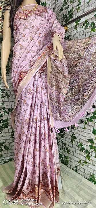 Cotton linen printed saree  uploaded by Sp handloom on 8/27/2020