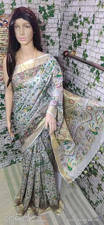 Cotton linen printed saree  uploaded by Sp handloom on 8/27/2020