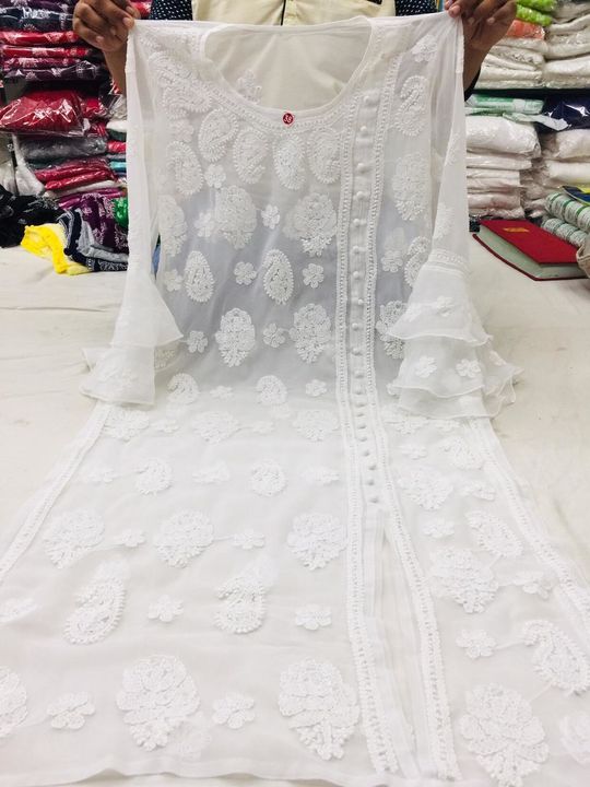 Post image I want 1 Pieces of White chikankari angarakha with bell sleeves.
Below is the sample image of what I want.