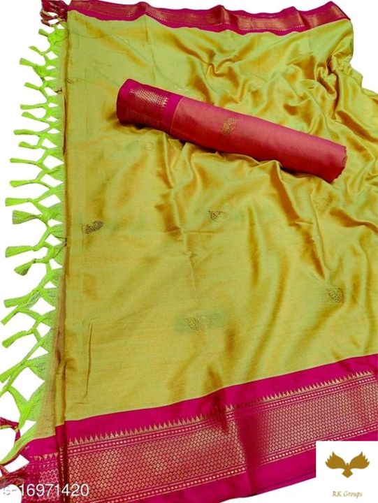Post image Saree Fabric: Silk BlendBlouse: Separate Blouse PieceBlouse Fabric: Silk BlendPattern: Woven DesignBlouse Pattern: Zari WovenMultipack: SingleSizes: Free Size (Saree Length Size: 5.3 m, Blouse Length Size: 0.8 m) 