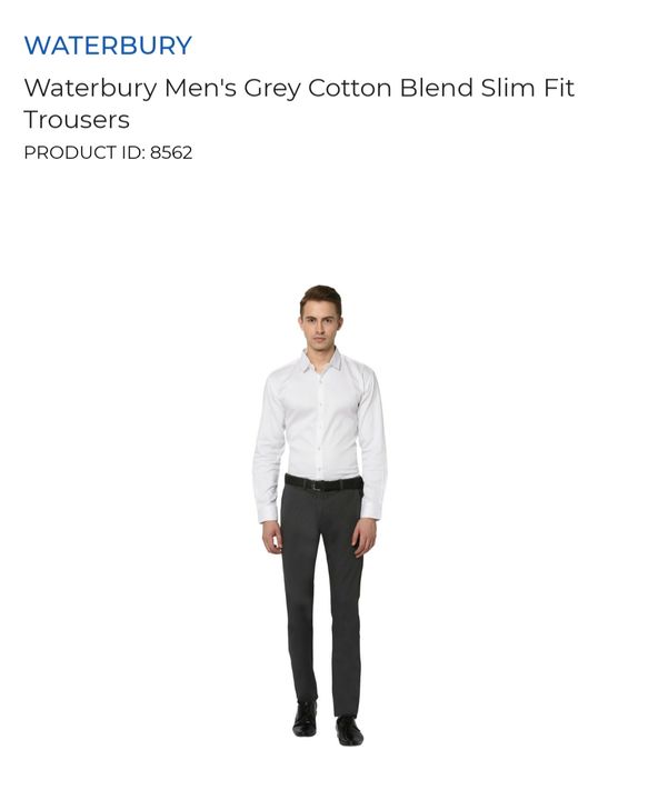 Waterburys Men's Back- Grey Cotton Blend Slim Fit Trouser uploaded by sanjay gondhalekar on 8/6/2021
