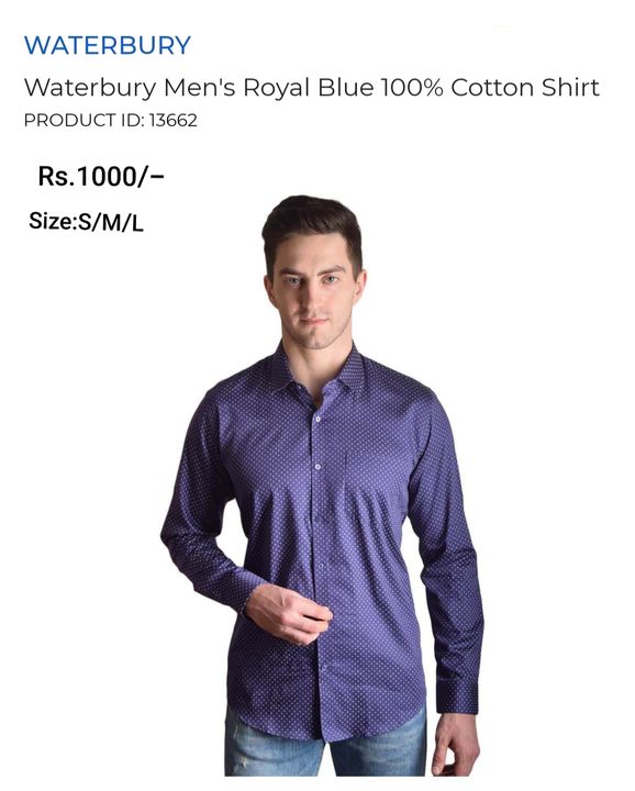 WB Men's Royal Blue 100% Cotton Shirt  uploaded by business on 8/6/2021