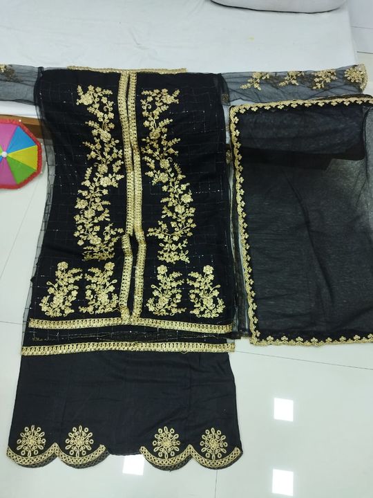Post image *FashionUma™*                       *585-Avadh*
👗Designer Embroidered Women's  Salwar suit With Dupatta👗
*SKU - F1376*
*Price -949/- Only*

*Top details*
Fabric     - Net + Net
Length   - 45 inches

*Bottom details*
Fabric    - santoon
Length  - 2.5 mtr

*Inner details*
Fabric   - santoon

*Dupatta details*
Fabric   - Net
Length  - 2.20 mtr

*colour of actual product may slightly vary from the image*
*Full Sleeve, semi-Stitched*
*Work* - Embroidered and ston work

🤗Belive in Quality, Deals in Quality🤗
*Full Stock Available*☑️☑️
*Conform order Booking Compulsory☑️
Dm me 7041083051