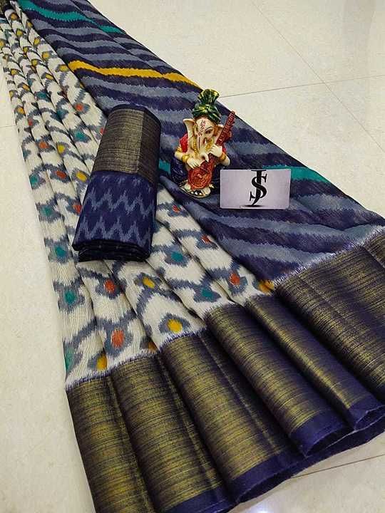 Lenin cotton
Pattola printed 
Contrast border 
Contrast pallu 
Contrast blouse attached 

@ *rs. 945 uploaded by business on 8/28/2020