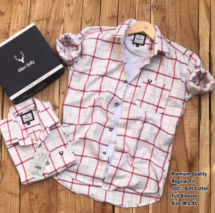 Post image *Brand - Allen Solly*
*Full Sleeves chk shirts*
*3 DIFFERENT COLOURS*
*Premium Quality*
*100% Original Soft Cotton Fabric*
*BRANDED BUTTONS*
 sizes *M L XL*             *38:40:42*
 *Price :399 Free Ship/-* 
Full Stock *17-17-17 Sets available In stock*