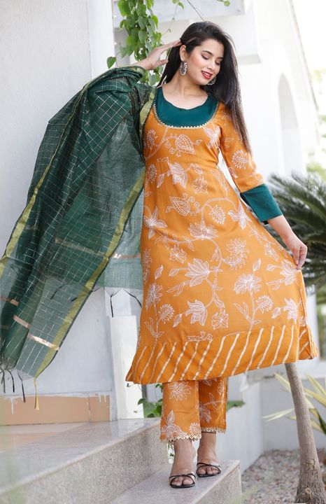 Rayon fabric printed kurti and pant dupatta uploaded by business on 8/7/2021