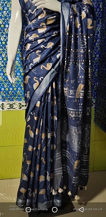 Cotton linen printed saree  uploaded by business on 8/28/2020