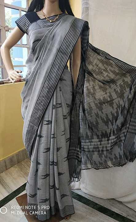 Cotton linen printed saree  uploaded by Sp handloom on 8/28/2020