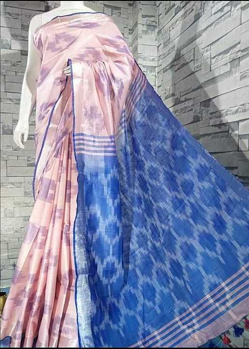 Cotton linen printed saree  uploaded by Sp handloom on 8/28/2020