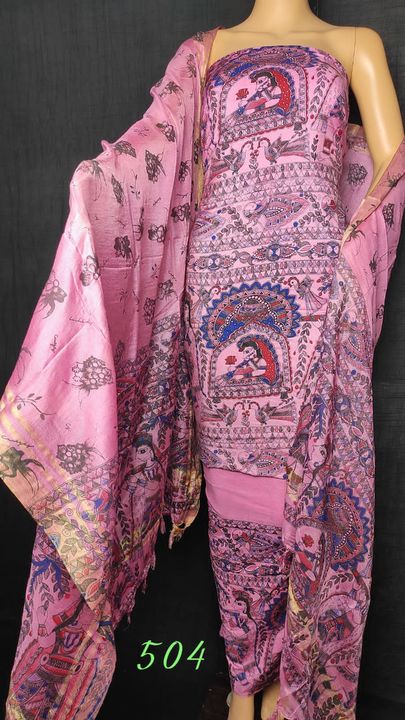 Katan silk madhobani print suit materials  uploaded by business on 8/8/2021