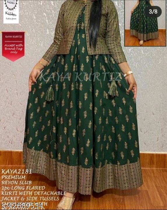 Post image 699/-Aagam Voguish Gowns
Fabric: RayonSleeve Length: Long SleevesPattern: Checked,PrintedCombo of: Combo of 2Sizes:XL (Bust Size: 42 in) L (Bust Size: 40 in) XXL (Bust Size: 44 in) M (Bust Size: 38 in)