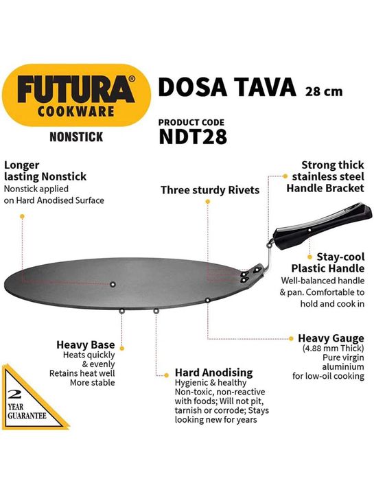 Hawkins Futura Nonstick Dosa Tava, Diameter 28 cm, Thickness 4.88 mm, Black (NDT28) uploaded by Garg bartan on 8/9/2021