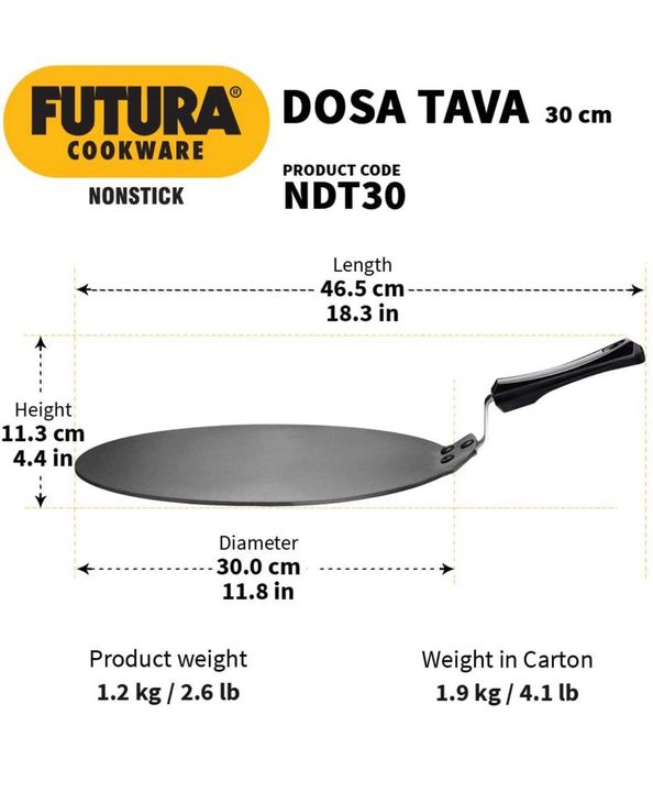 Hawkins Futura Nonstick Dosa Tava, Diameter 30 cm, Thickness 4.88 mm, Black (NDT30) uploaded by Garg bartan on 8/9/2021