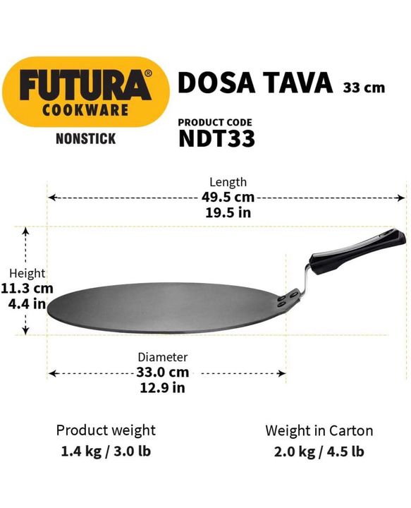 Hawkins Futura Nonstick Dosa Tava, Diameter 33 cm, Thickness 4.88 mm, Black (NDT33) uploaded by Garg bartan on 8/9/2021