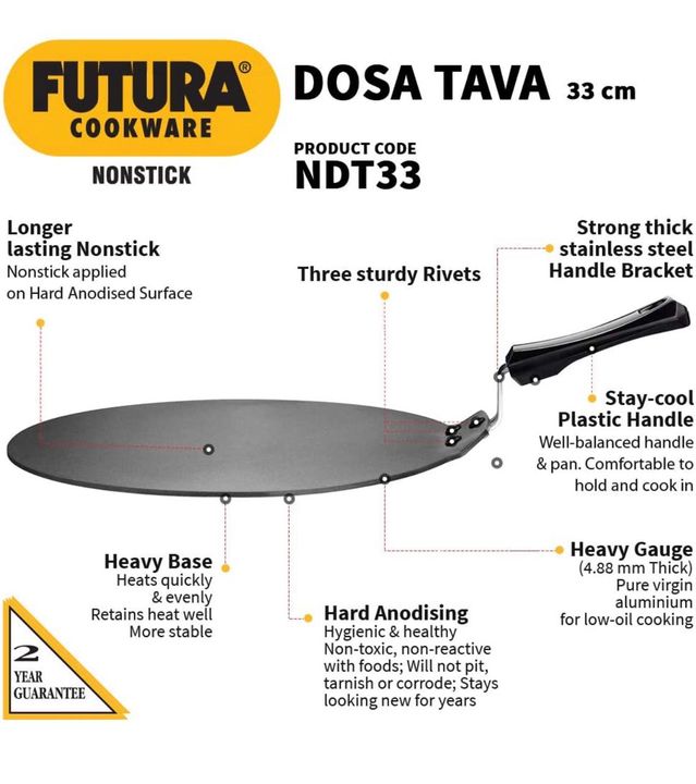 Hawkins Futura Nonstick Dosa Tava, Diameter 33 cm, Thickness 4.88 mm, Black (NDT33) uploaded by Garg bartan on 8/9/2021
