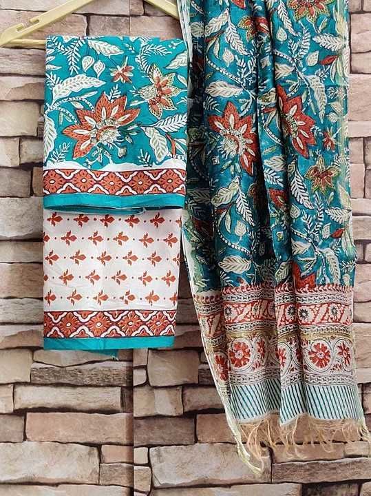 Post image ⚡⚡⚡⚡
Beautiful collection of cotton suit set with Chanderi silk duptta in exclusive prints hand block print 

Price - 1800+ship 

⚡⚡⚡⚡
