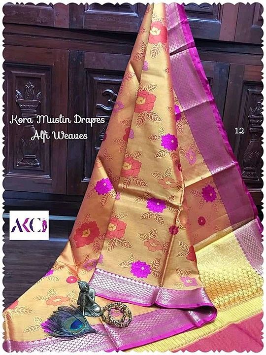 Post image Kora muslin Fabric , banarasi handloom sarees , hand woven saree .gold zari work . Meenedar saree.