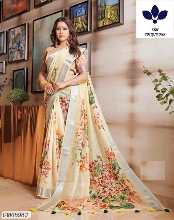 Catalog Name:* Unique Digital Print Linen Sarees With Pompom Border uploaded by 🌺ATTRACTIVE COLLECTIONS 🌺 on 8/12/2021
