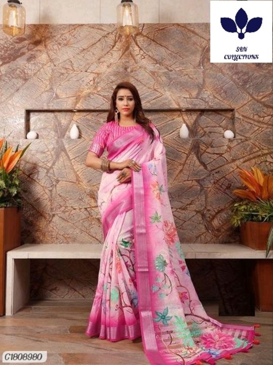 Catalog Name:* Unique Digital Print Linen Sarees With Pompom Border uploaded by 🌺ATTRACTIVE COLLECTIONS 🌺 on 8/12/2021