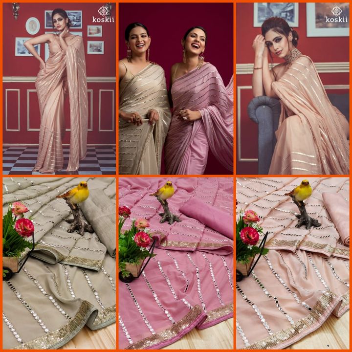  Embroidery  beautiful Foil mirror  work saree uploaded by Namita's collection on 8/13/2021