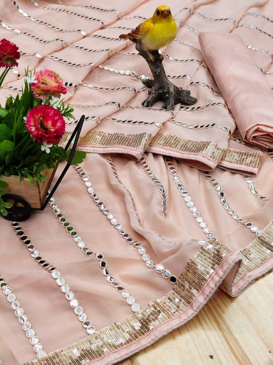  Embroidery  beautiful Foil mirror  work saree uploaded by Namita's collection on 8/13/2021
