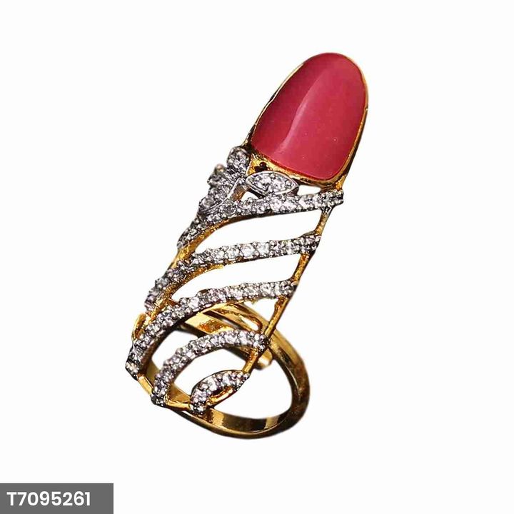 Indian Traditional Cocktail Ring Trillion Cubic Zircon White Gorgeous Yellow Gold Plated Fashion Jew uploaded by Tiwari's on 8/13/2021