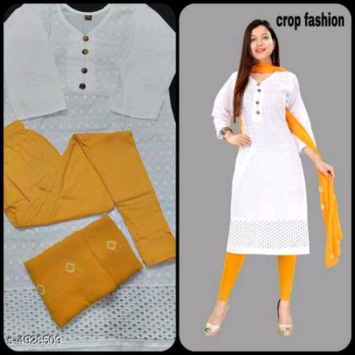 Women Cotton A-line Embroidered Kurta Set With Legging uploaded by business on 8/14/2021
