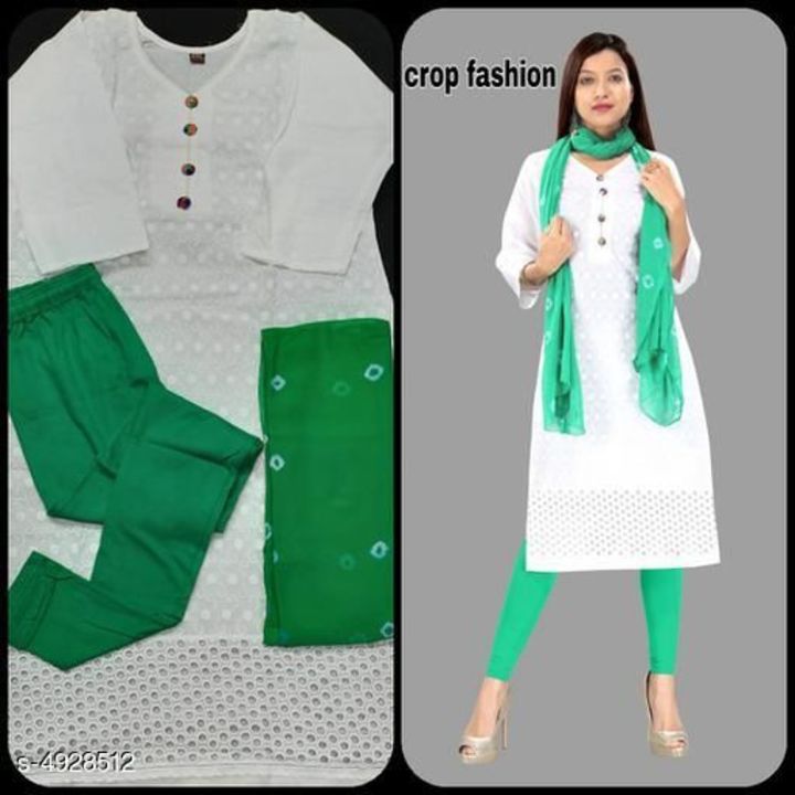 Women Cotton A-line Embroidered Kurta Set With Legging uploaded by business on 8/14/2021